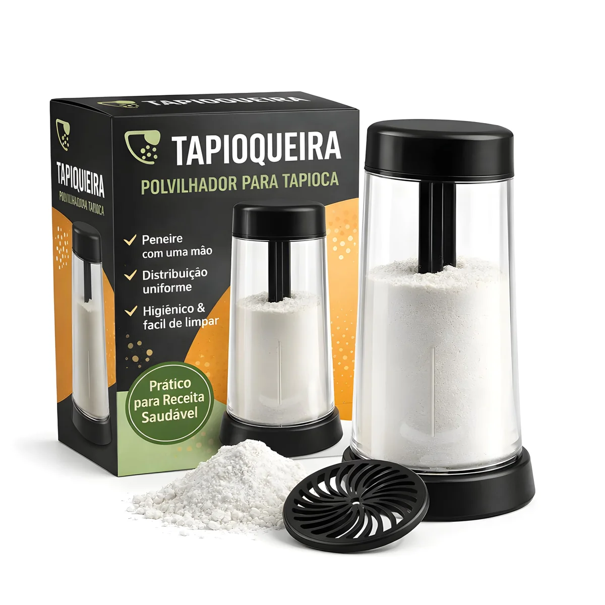 Tapioqueira Polvilhador para Tapioca – Peneira Manual para Farinha e Goma – Ideal para Tapioca, Panquecas e Receitas Saudáveis – Fácil de Usar e Limpar