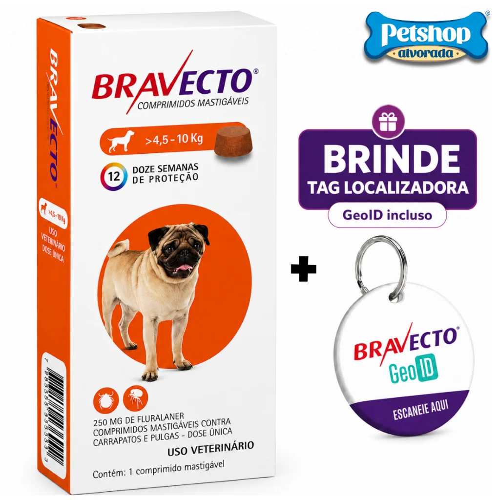 Bravecto De 4,5 A 10kg 250mg Antipulgas e Carrapatos Para Cachorro + Brinde
