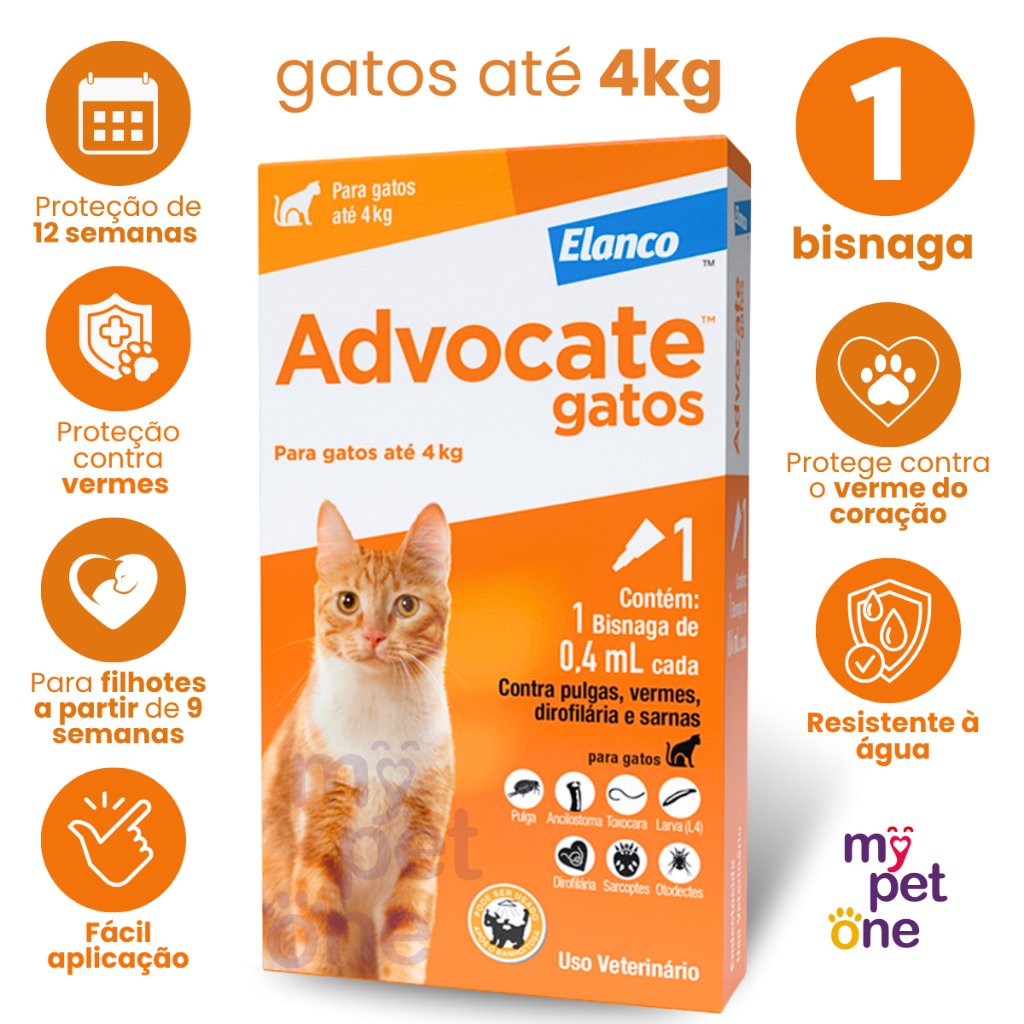 Advocate Elanco 0,4 mL para Gatos até 4 Kg - 1 Bisnaga