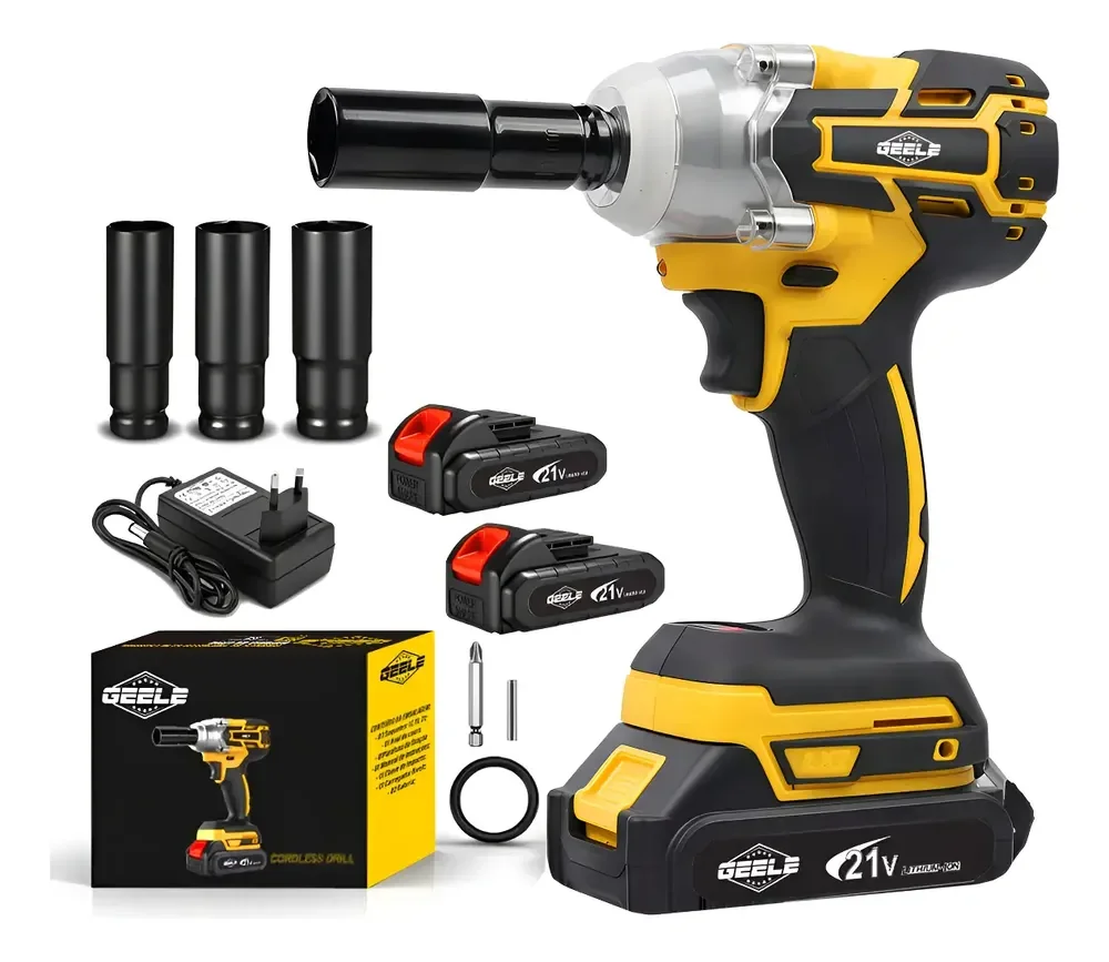 Chave De Impacto Sem Escova 300nm 21v+2 Baterias Amarelo 21v 50hz/60hz