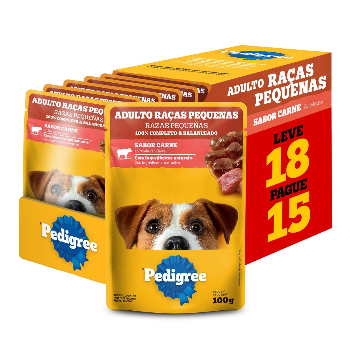 Pack Ração Úmida Pedigree Sachê Carne ao Molho para Cães Adultos de Raças Pequenas - Leve 18 Pague 15