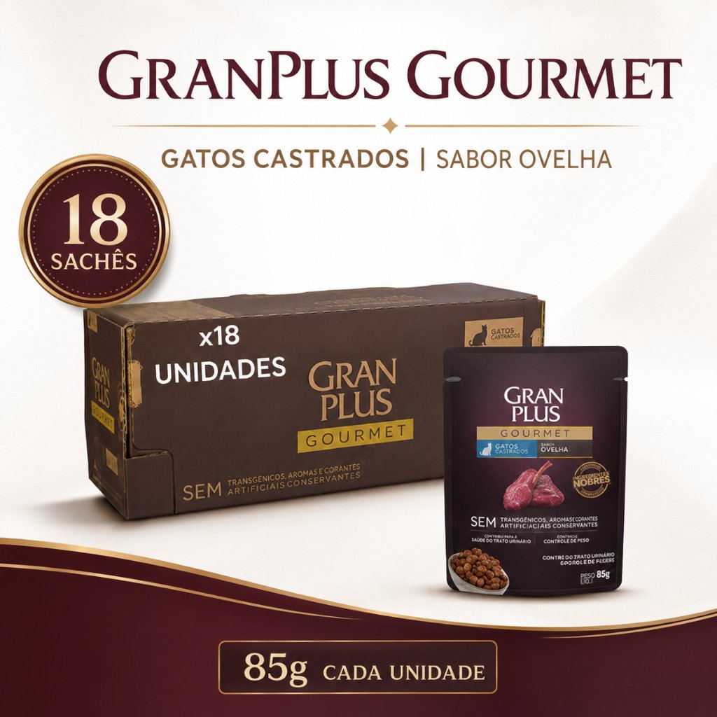 GranPlus Gourmet Gatos Castrados Ovelha 18 Sachês 85g - Envio Imediato