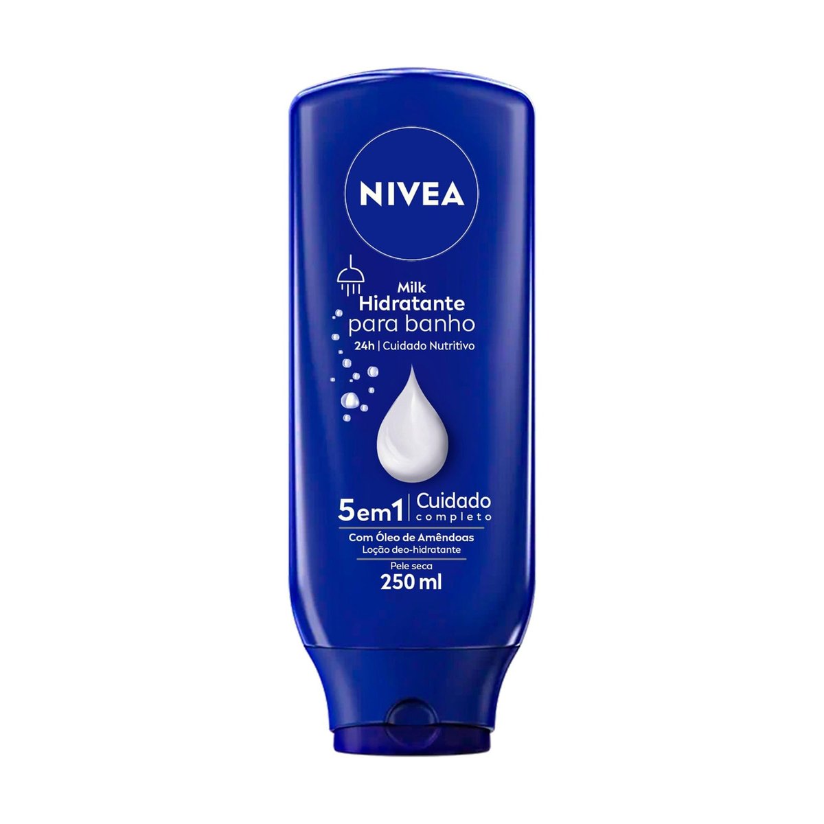 NIVEA Hidratante para Banho Milk 250ml, Cuidado Nutritivo 24h, Uso no Banho, Óleo de Amêndoas, Sensação de Maciez, Pele Seca