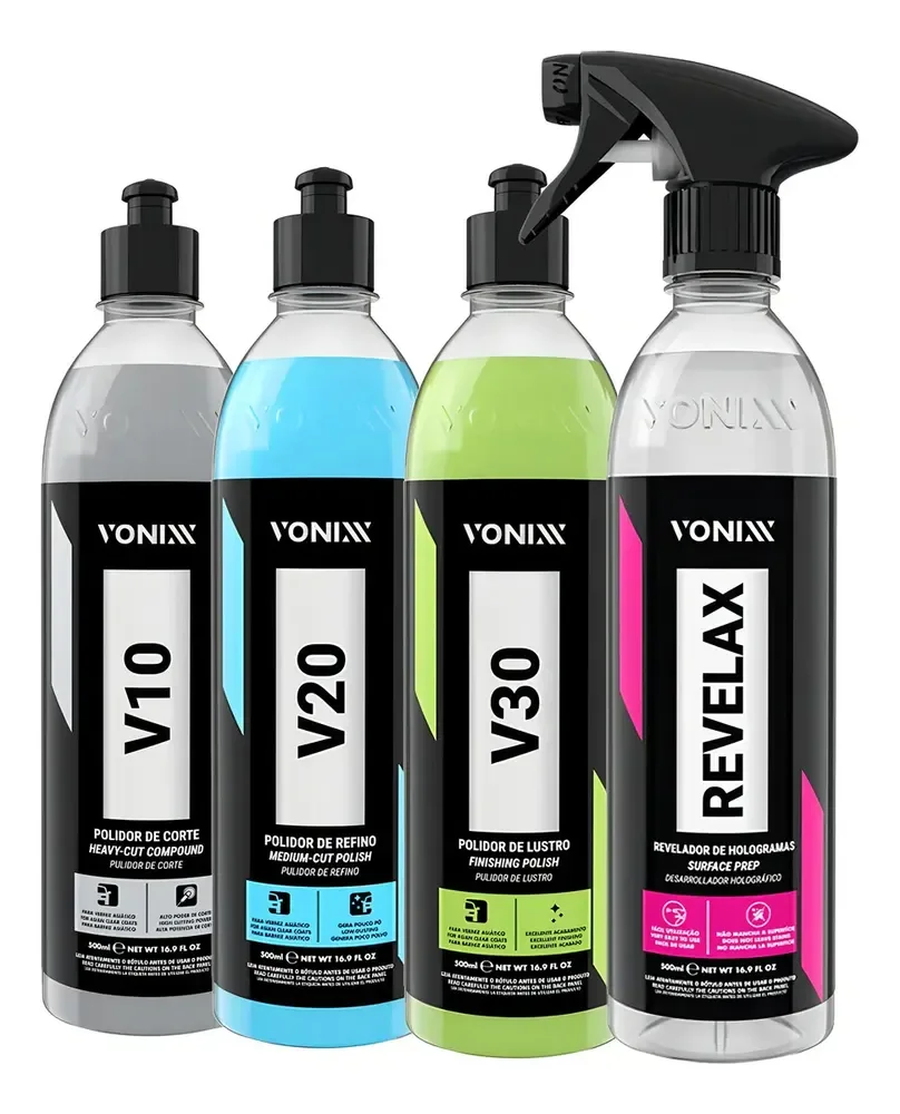 Kit Polimento Automotivo Completo Vonixx 4x500mL V10 V20 V30 Revelax