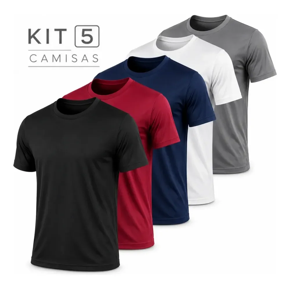 Kit 5 Camisetas Básicas Masculina Dry Fit Lisa Tradicional Sortido M