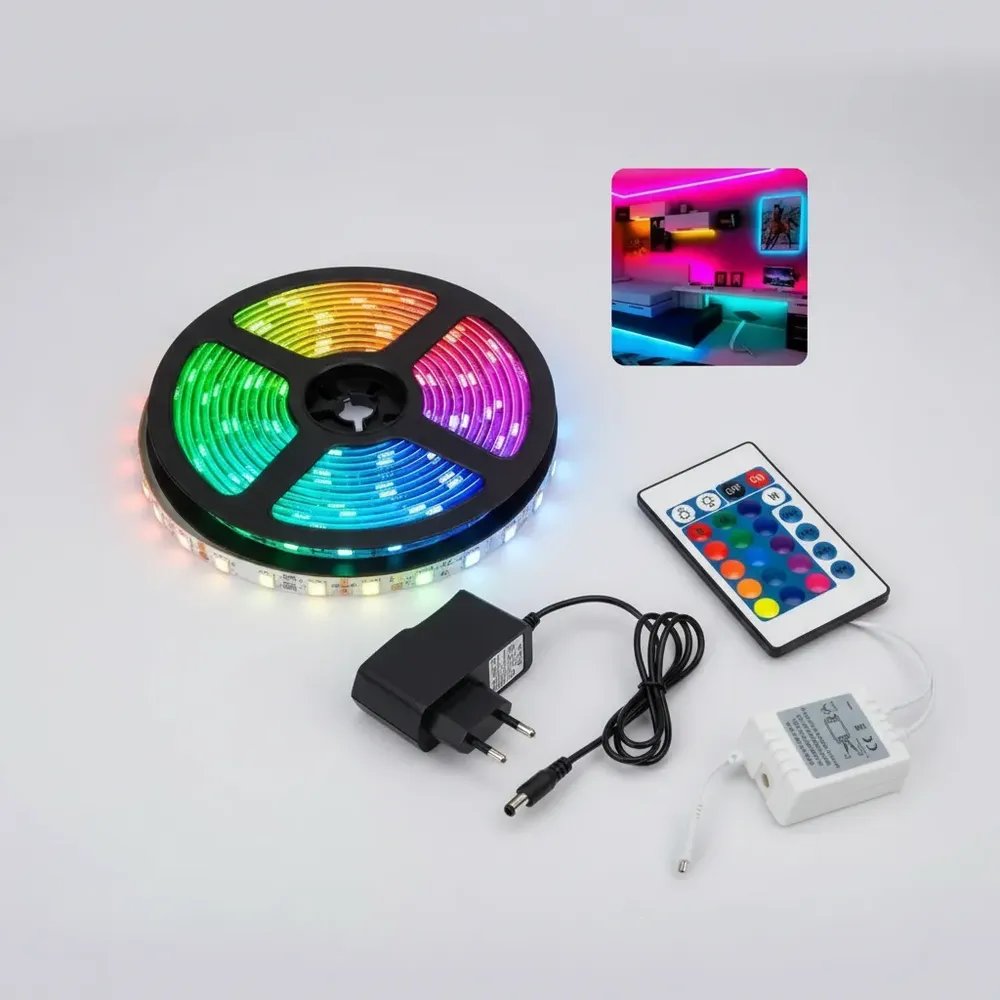 Fita Led 5 Metros Rgb Com Controle E Fonte Rgb 127/220v