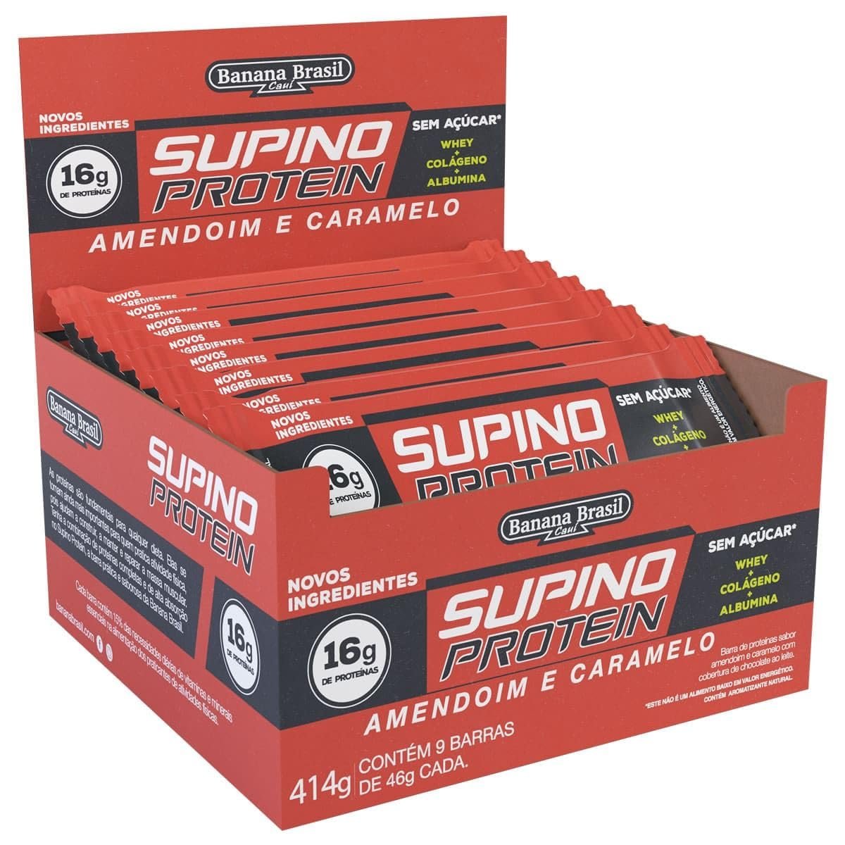 Banana Brasil Display Supino Protein Amendoim Com Caramelo Max Caixa Com 9 Unidades De 46G