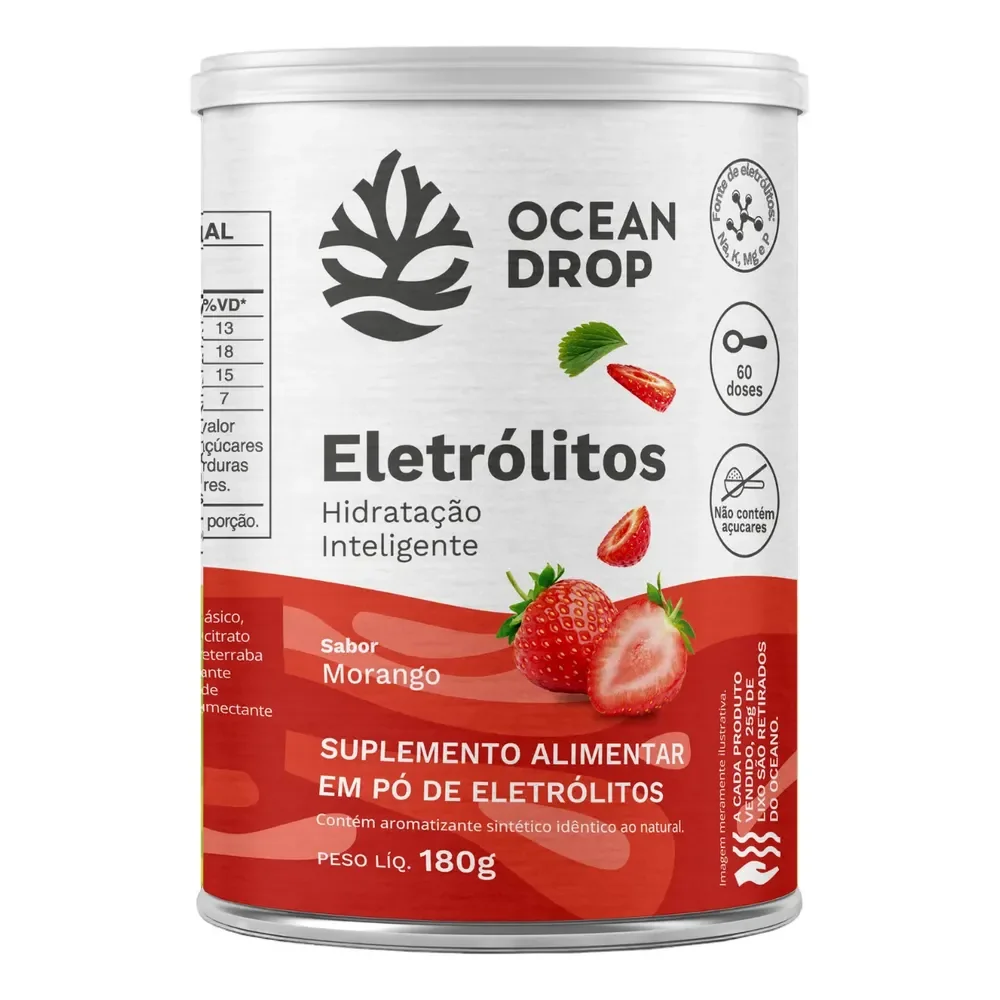 Eletrólitos Ocean Drop Sódio Potássio Fósforo Magnésio Eletrolitos 180g Sabor Morango