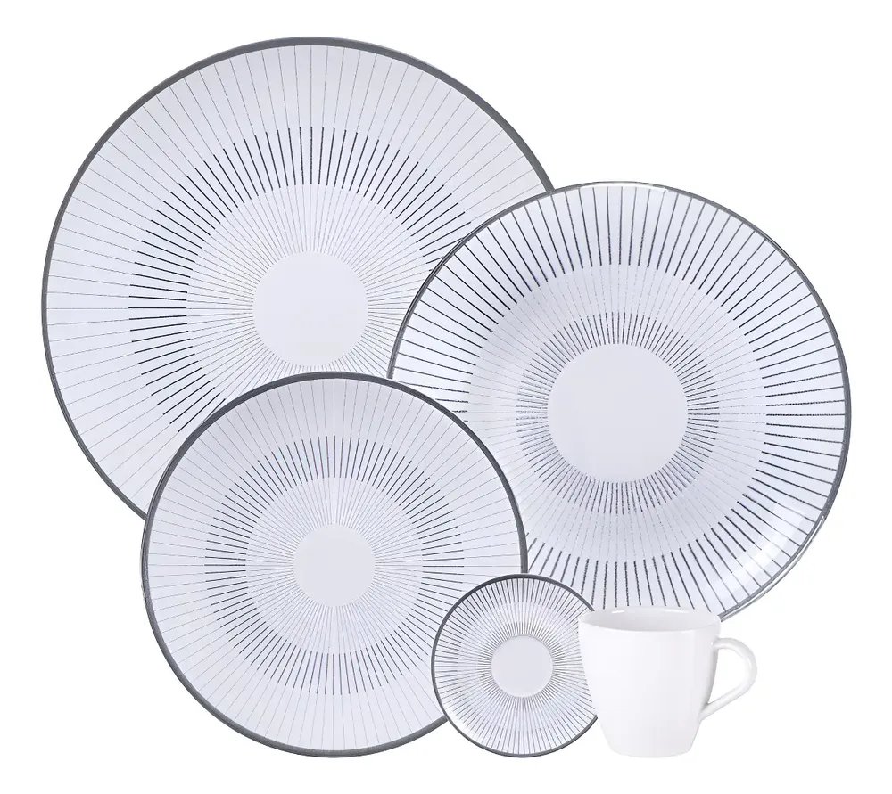 Aparelho De Jantar Tramontina Griz Porcelana Decorada 20 Peças