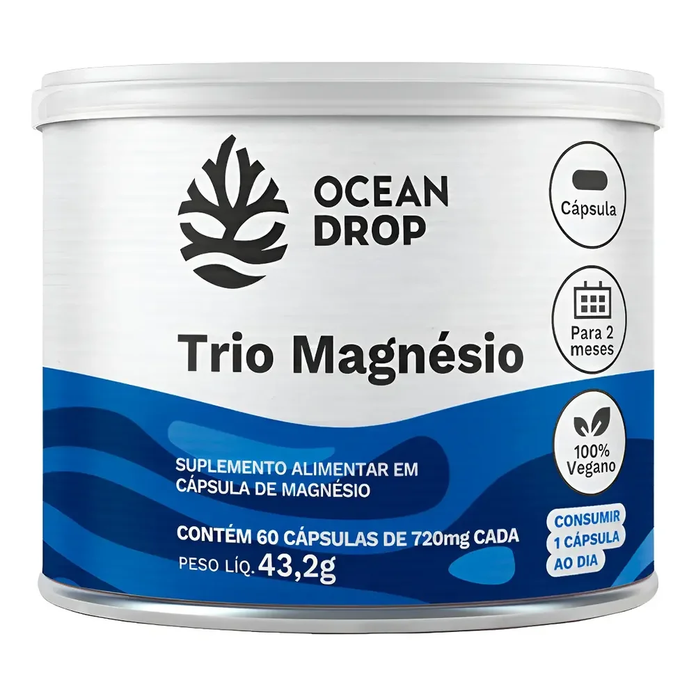 Trio Magnésio Ocean Drop Óxido Magnésio Bisglicinato Malato 60 Cápsulas 175mg