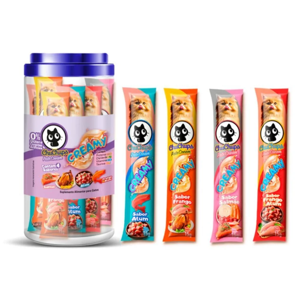 Petisco Gatos Chuchups Creamy Pote Sortido Com 24 Sachês