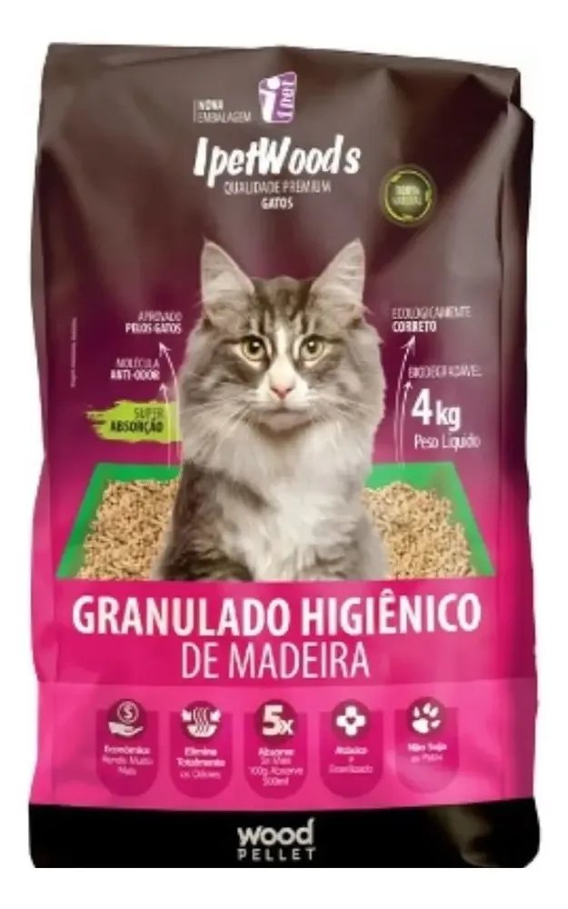 Granulado De Madeira Ipet Wood's Gatos 4kg