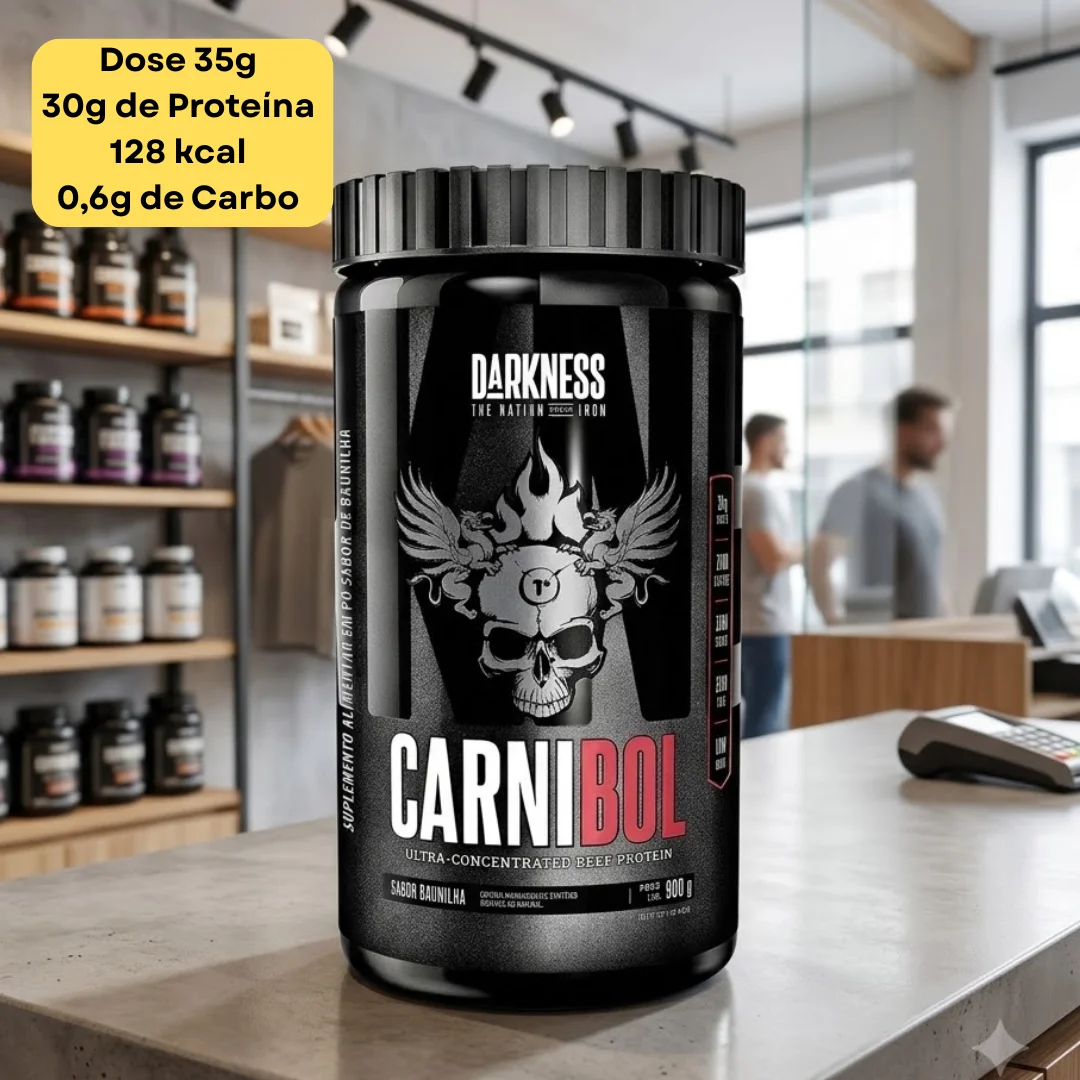 DARKNESS Carnibol Proteína Ultra Concentrada de Carne em Pó Sabor Chocolate - Complemento Proteico de Alto Rendimento - Ganho de Massa Muscular e Aumento de Força - Pote 900g