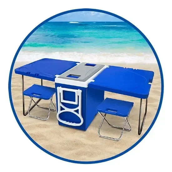 Caixa Termica 32l Multifuncional 3 Em 1 Com Mesa E Rodinha Cor Azul Azul