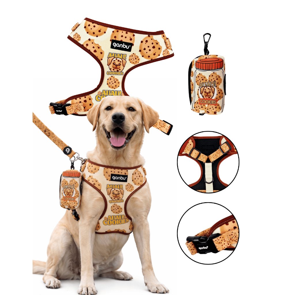 Kit Peitoral Coleira Guia Bolsa Candy Pet Au Cookies Ganbu