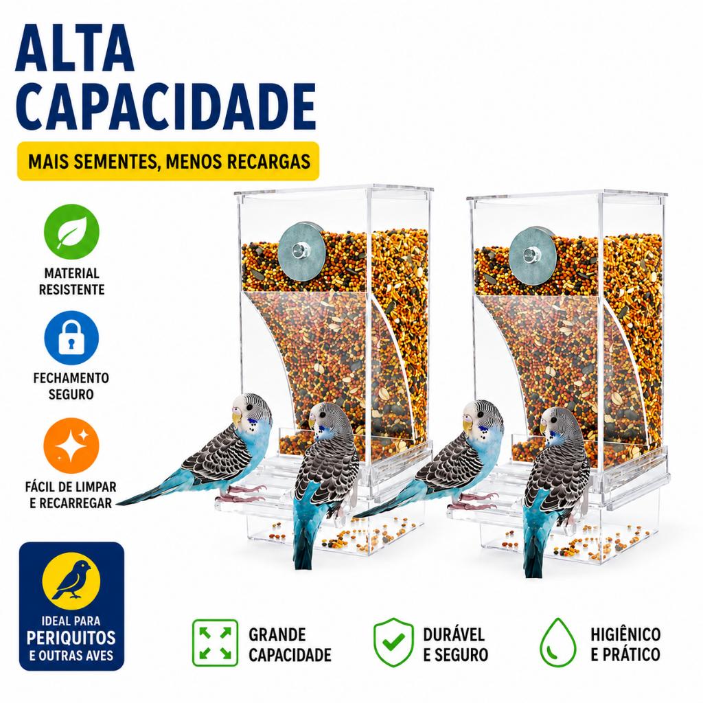 Alimentador Automático de Pássaros Acrílico Recipiente de Sementes Sem Bagunça