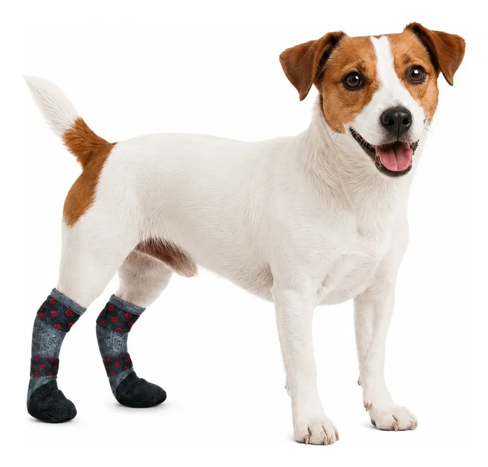 Meia Cano Longo Antiderrapante Para Cachorro - Tam. P Cinza-escuro