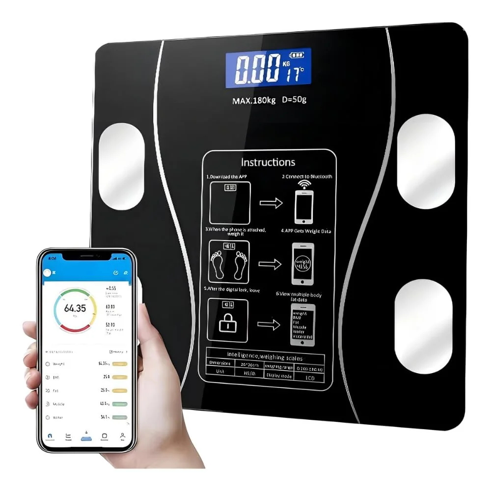 Balança Corporal Bioimpedância Inteligente Digital Aplicativo para Análise Corporal Medição de Gordura Peso Até 180kg