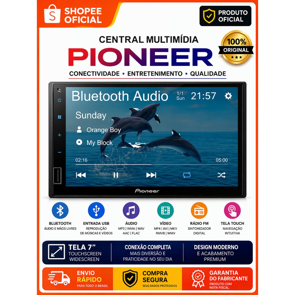 Multimidia Pioneer Dmh-145BR 7 Polegadas  USB Espelhamento Android