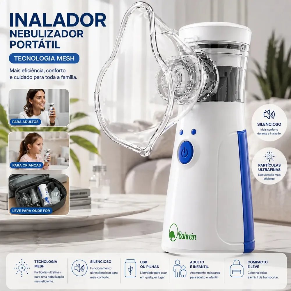 Inalador Nebulizador Portátil Bahrein Usb Pilha Cor Azul Silencioso Aparelho Inalação Compacto Mesh Bivolt Nebulizador Com Rede Vibratoria Aparelho Para Inalacao Inalador Silencioso Aparelho Inalador