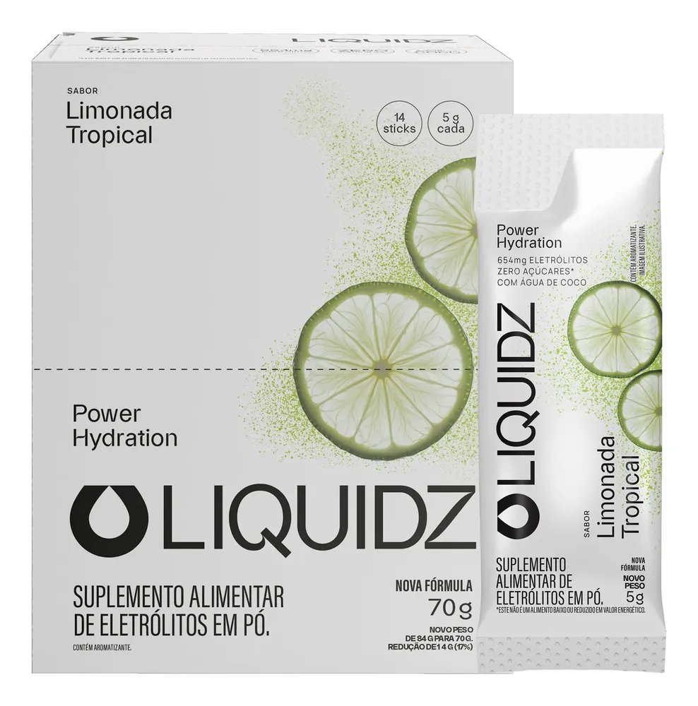 Liquidz® Eletrólitos Zero Açúcar Limonada Tropical 14 Sachês Limonada Tropical