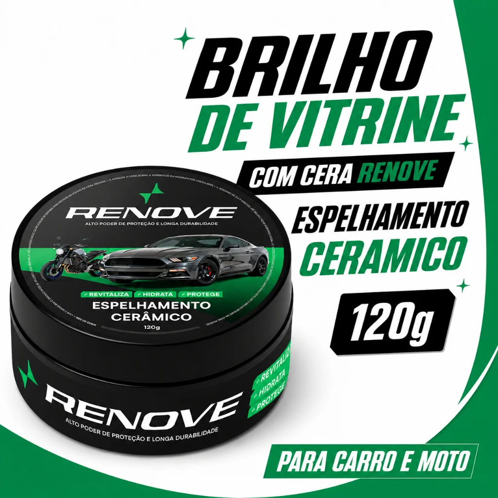 Cera Carnaúba Automotiva Renove 120g - Brilho Profundo, Toque Liso e Repelência à Água