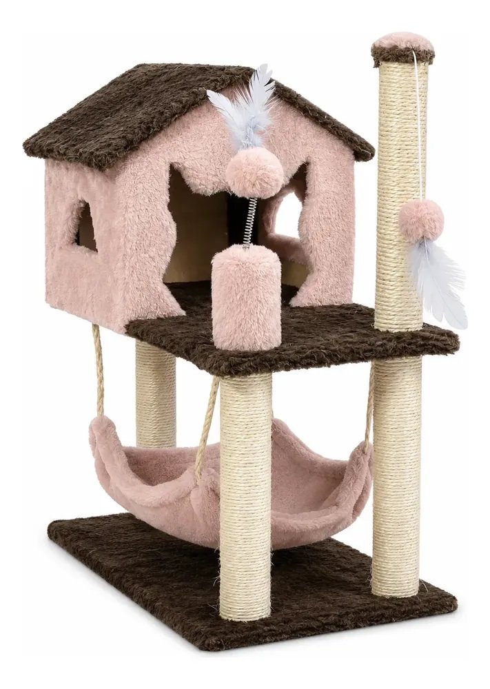 Arranhador Toca Casa Rede Gato Playground Gato Rede Cama Pet Rosa