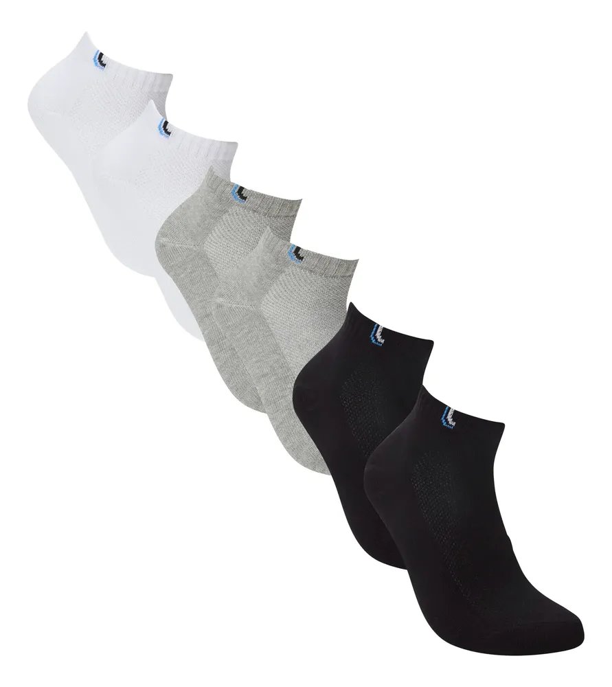 Kit 6 Pares De Meias Cano Curto Unissex Sport Lupo Branco / Cinza / Preto Liso 37-40