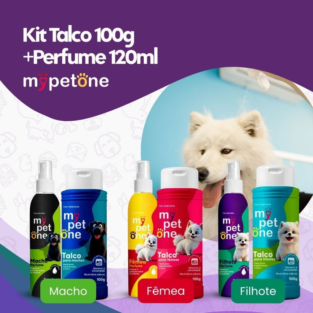 Kit Talco Higiênico 100g e Perfume Colônia 120 ml Limpeza Sem Enxágue MyPetOne