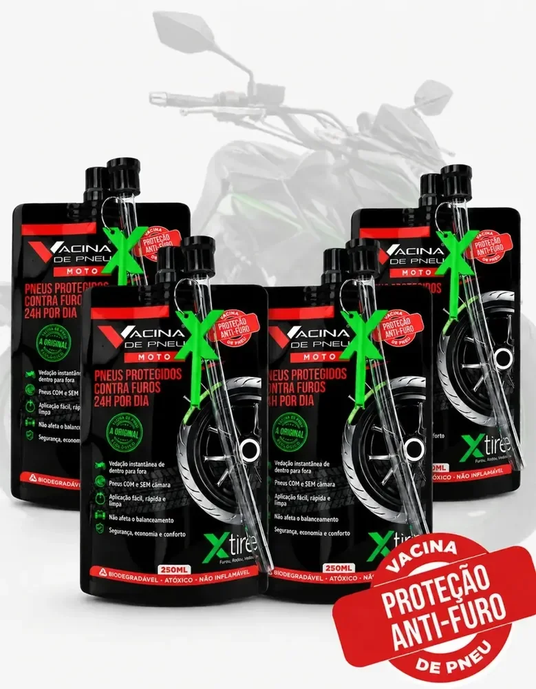 Kit 4 Vacina De Pneu Xtire Para Moto Selante Antifuro Para pneus de motocicleta Com Câmara de ar Ou sem Camara Tubeless Uso Preventivo Proteção contra Furos Reparador automático Vedação de furo