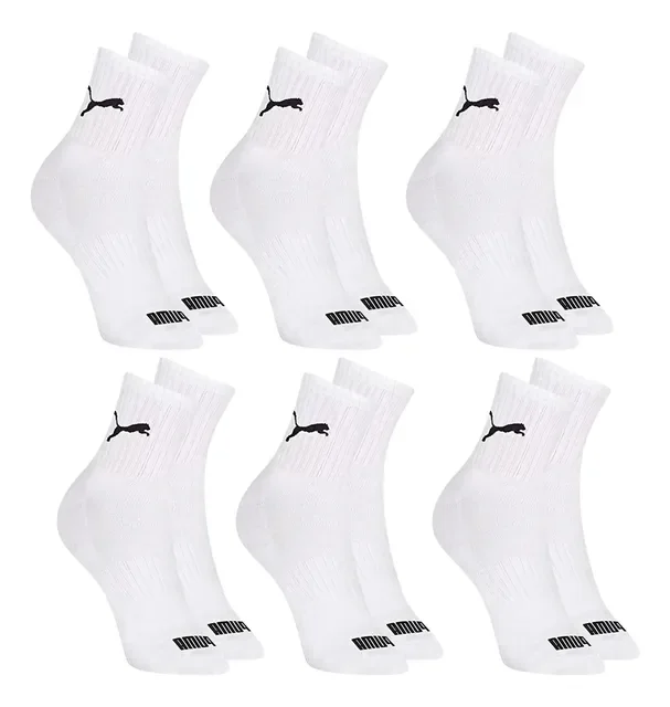 6 Pares Meias Puma Cano Médio Alto Atoalhada Academia Sport