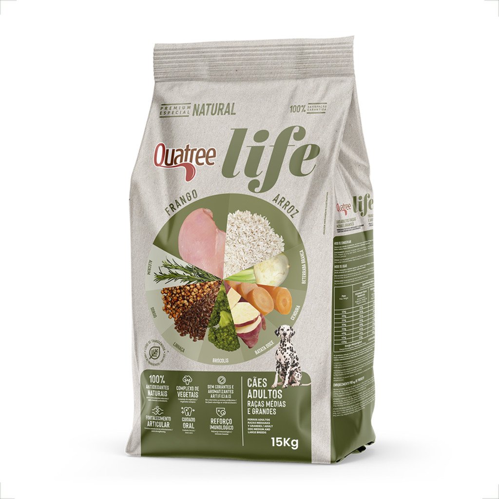 Ração Quatree Life Cães Adultos Raças Médias Grandes - 15Kg