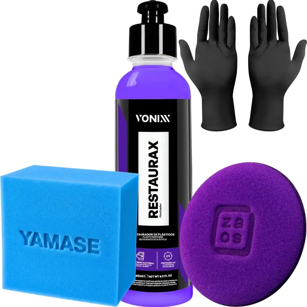 Kit Restaurax Renova Plástico Aplicador Zacs Luva Nitrílica Cor Roxo