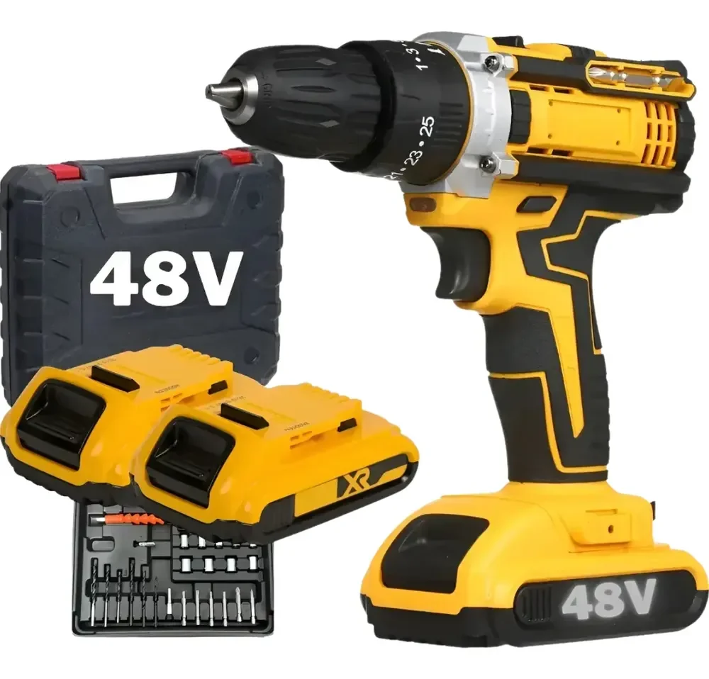 Parafusadeira Furadeira 48v Profissional +2 Baterias +maleta Amarelo 127/220v