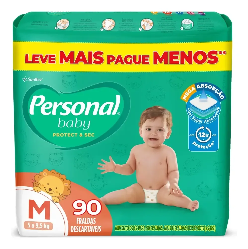 Fralda Infantil Baby Protect & Sec 90 Uni Tamanho M Personal Médio (m) Sem Gênero