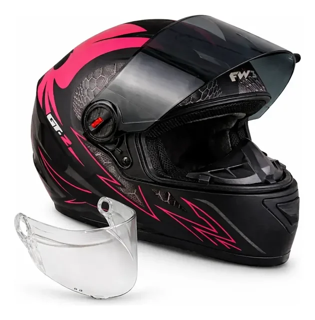 Capacete Feminino Fw3 Gt2 Preto Fosco Rosa C/viseira Fumê