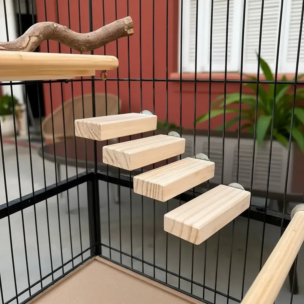 Kit 4 Poleiros De Descanço Para Pequenas Aves Marrom-claro