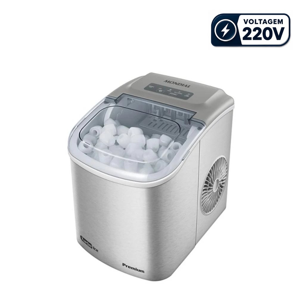 Máquina de Gelo Mondial 12kg Turbo Ice 220V Premium MG-12-GI Cinza