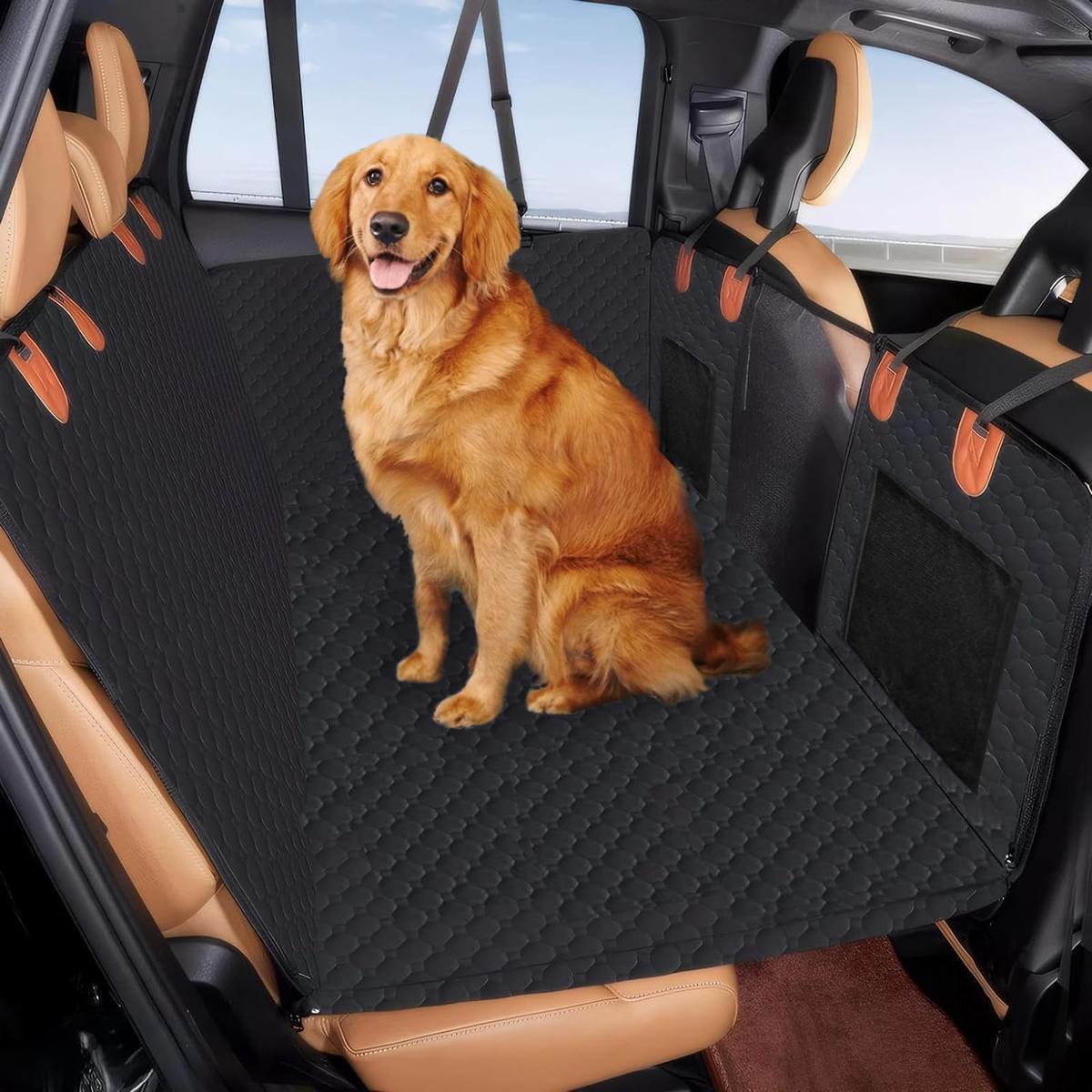 INSMEER Capa Protetora Carro Pet, Proteção 7 Em 1 - À Prova D'Água, Fundo Rígido, Resistente Ao Desgaste, Lavável À Máquina, Ajuste Universal, Cinto De Segurança E Design De Rede, Preto