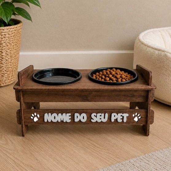 Comedouro Pet PERSONALIZADO com Nome com 2 Potes Inclusos