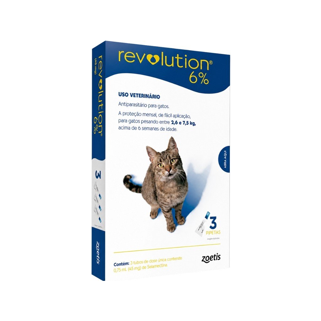 Antipulgas Revolution Gatos 2,6kg A 7,5kg - 3 Pipetas