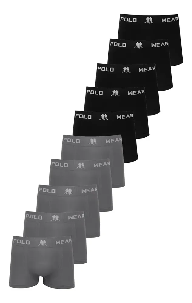Kit 10 Cuecas Boxer Elástico Com Logo Polo Wear Sortido Sortido M