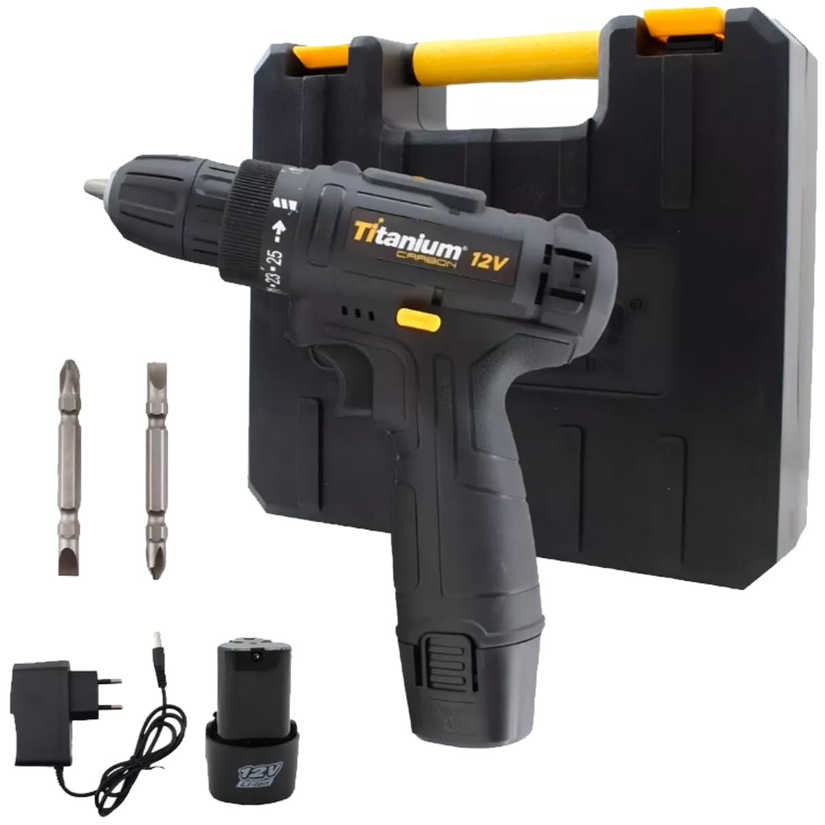 Titanium, Parafusadeira A Bateria CARBON 12V Sem Fio com Carregador Bivolt com Maleta e 2 Acessórios