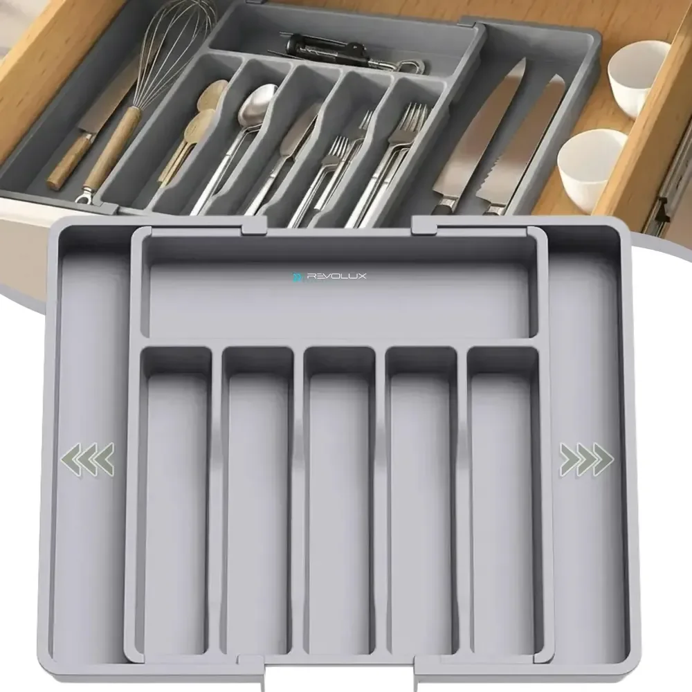Organizador de Gaveta Porta Talheres Extensível Separador Gaveteiro Ajustável Para Cozinha Com Extensor REVOLUX