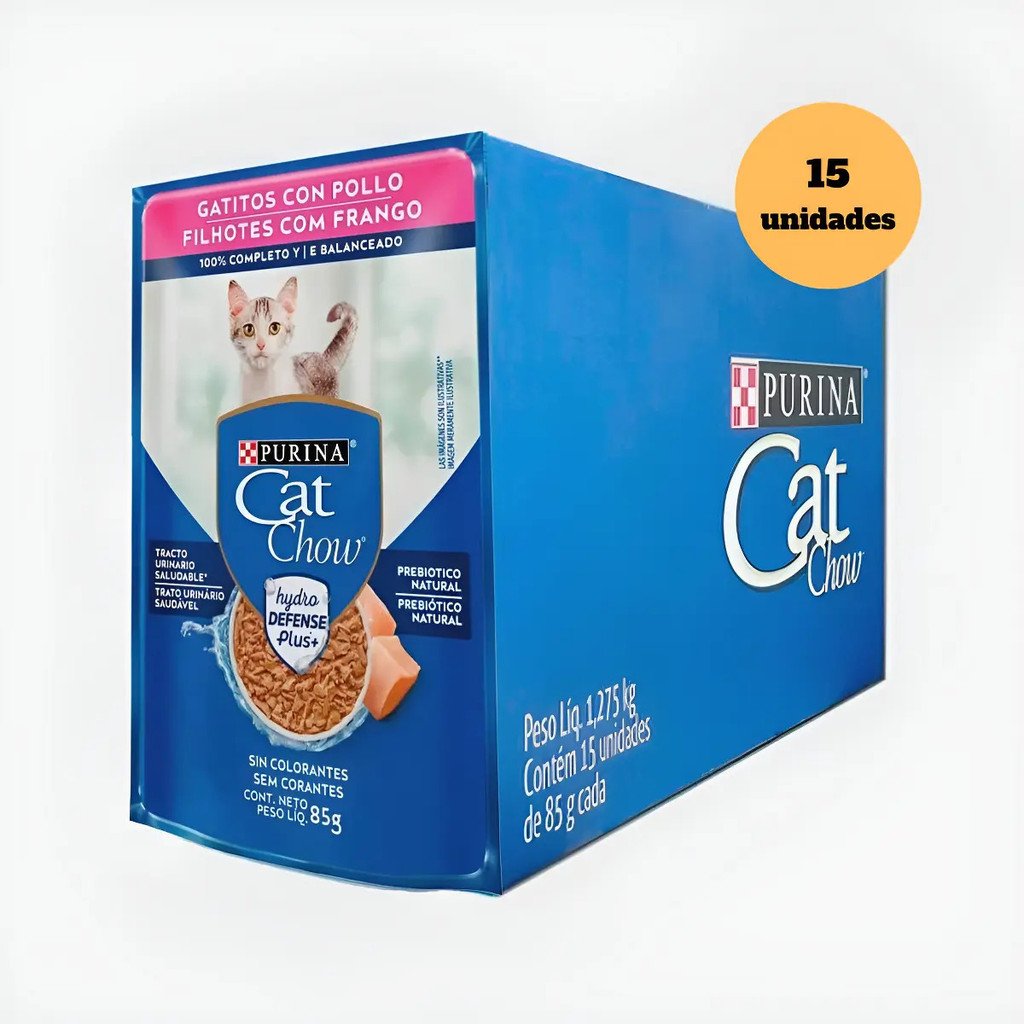 Ração Úmida Gatos Cat Chow Frango Ao Molho Filhote 85g 15un