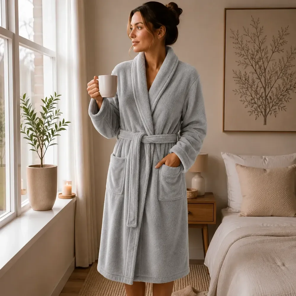 Roupão Premium Microfibra Antialérgico Inverno Frio Cinza Peluciado Gg