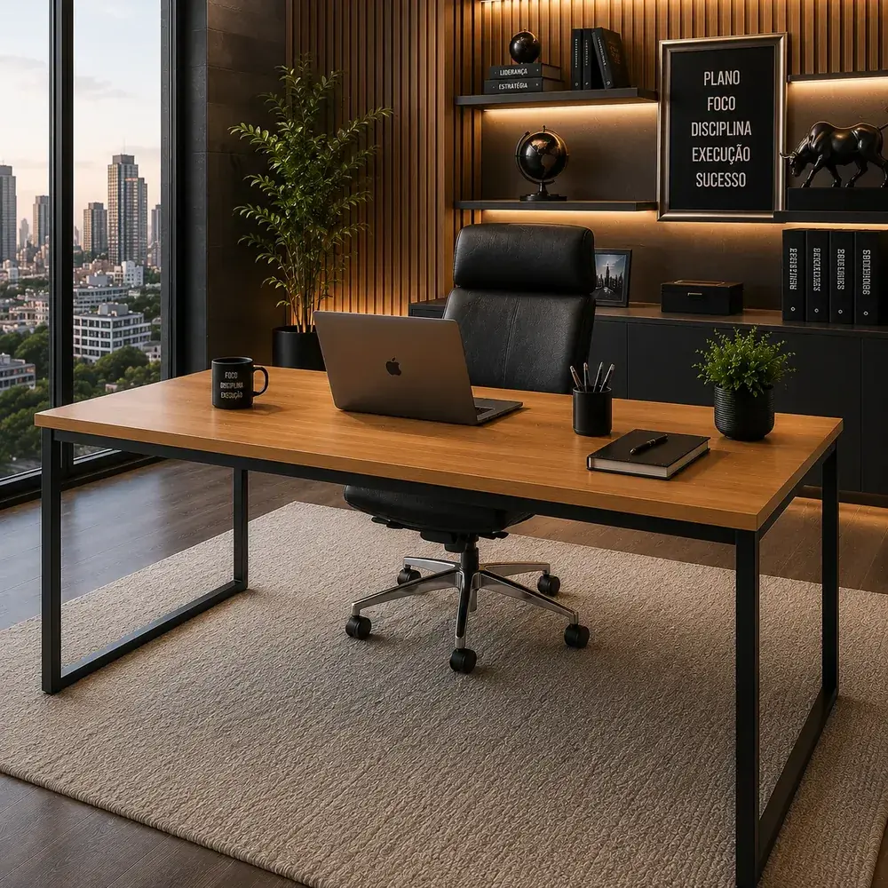 Mesa Escritório Industrial 150cm Home Office Corporativo Madeira