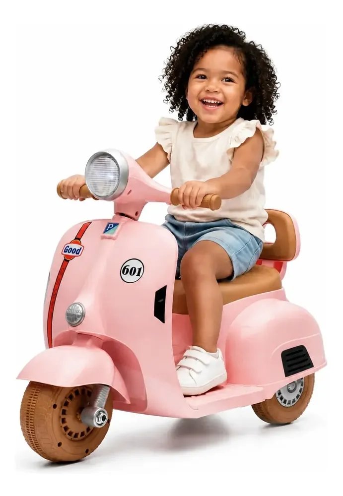 Moto Elétrica Infantil Scooter 6v Recarregável Com Luz E Som Rosa