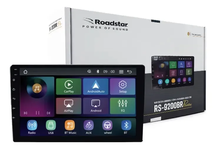Multimídia Mp5 9' Roadstar Rs9200br Pro Line Carplay Sem Fio Cor Preto