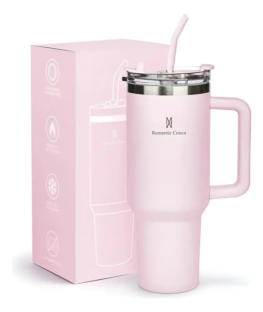Copo Térmico Gigante 1,2l Inox Com Tampa E Inox Canudo Cor Rosa Cor Pura / Material Fosco